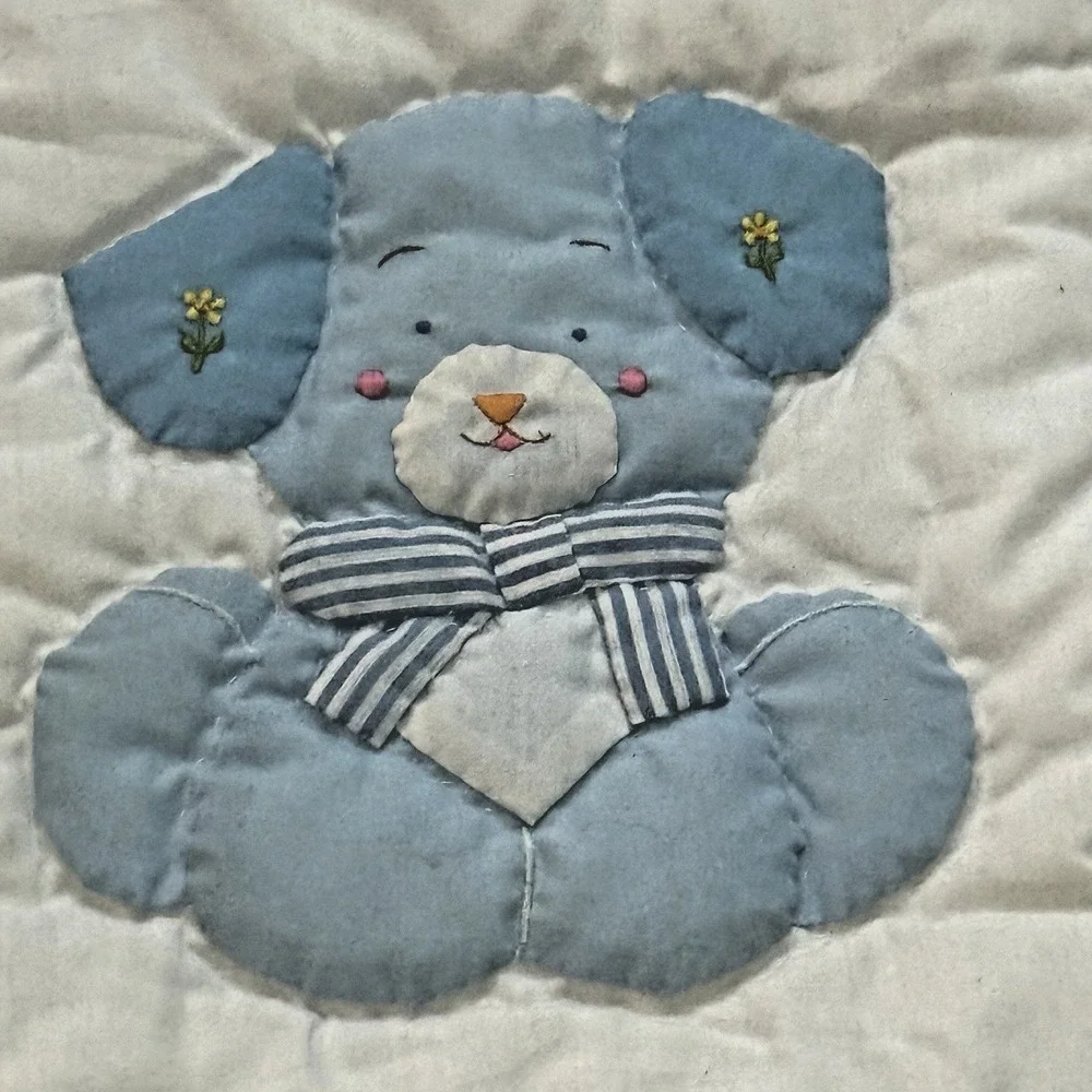 VTG House of Hatten Baby Quilt Blanket Pastel Animals Puppy‎ Kitten Bunny Duck